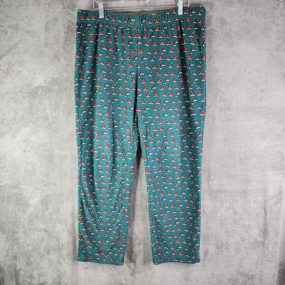 Mens Christmas Wondershop Green & Red Santa Hat Fleece Pajama Pants Size XXL - Picture 2 of 12